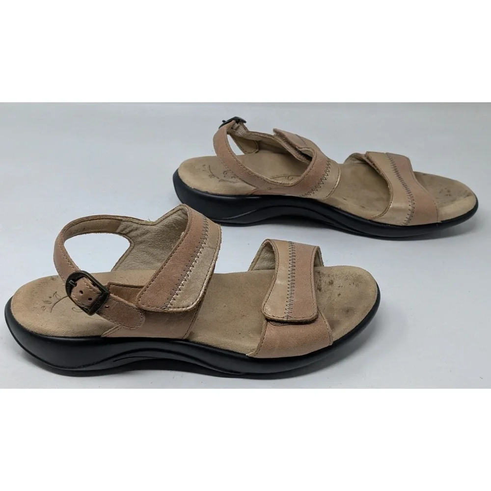 SAS Nudu Strappy Leather Slingback Comfort Sandals Womens Shoes Size 8 M Beige